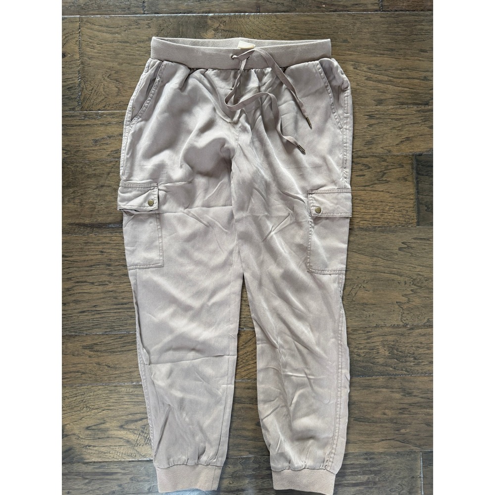 NWOT Good Hart Women Cargo Jogger Pants Taupe Lyocell‎ Drawstring GH02248B Small